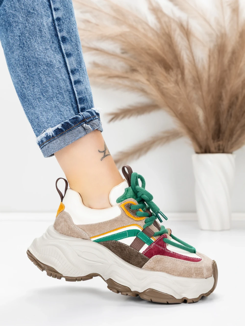 Meimall.ro Pantofi Sport Dama din piele naturala HY1369 Piersica-Rosu | Franco Gerardo