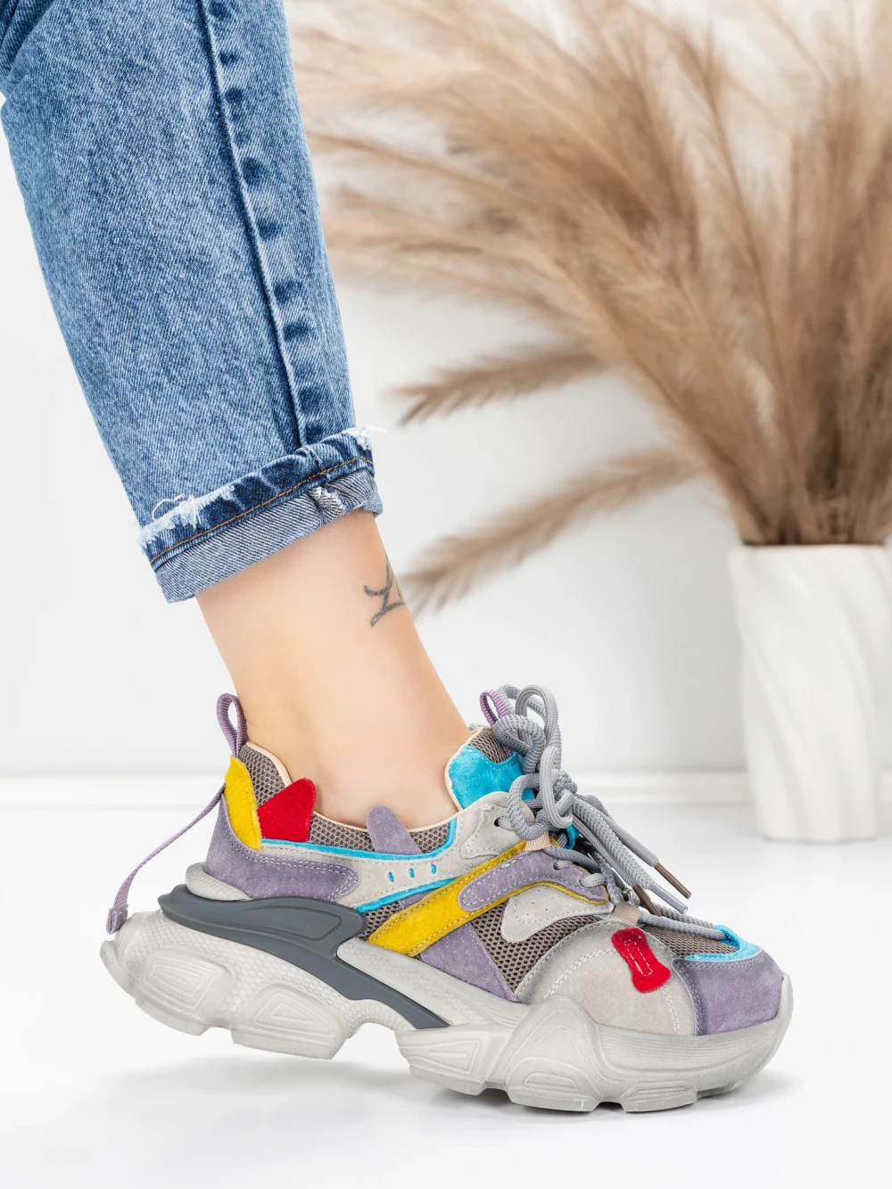 Meimall.ro Pantofi Sport Dama din piele naturala HY5782 Mov-Albastru | Franco Gerardo