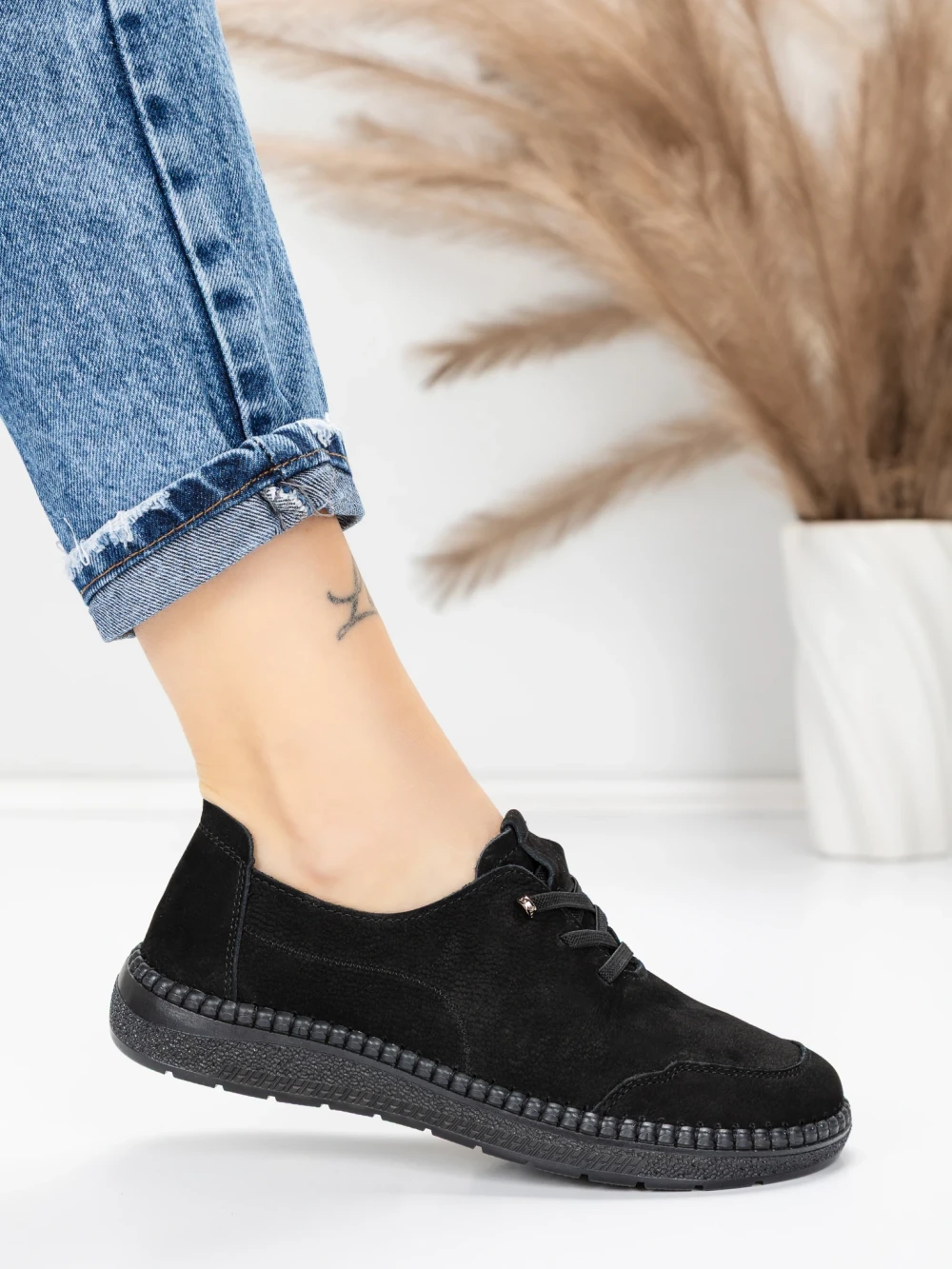 Pantofi Casual Dama din piele naturala 8736 Negru | Formazione