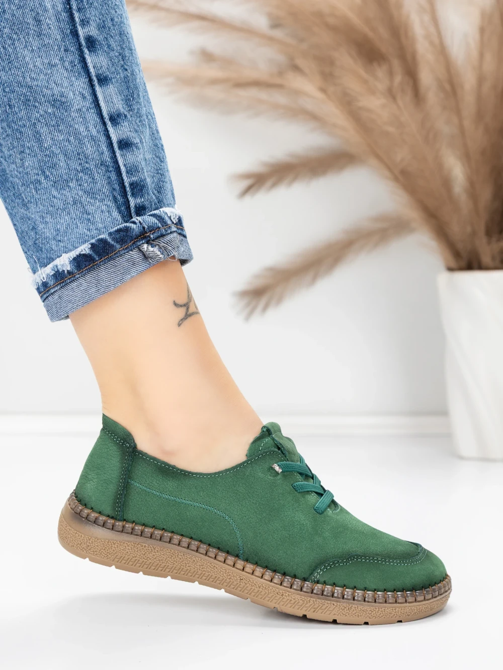 Pantofi Casual Dama din piele naturala 8736 Verde | Formazione