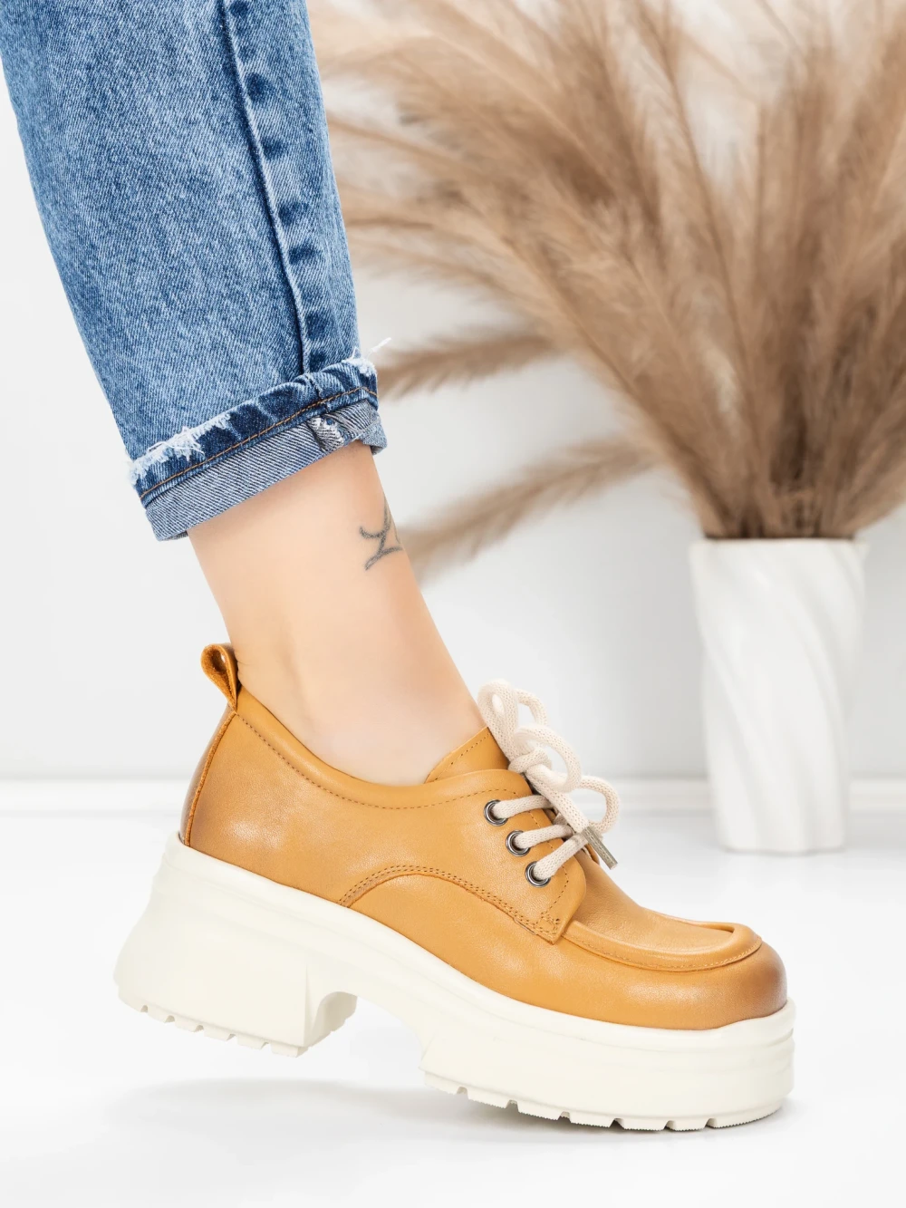 Pantofi Casual Dama din piele naturala 10829 Galben | Formazione