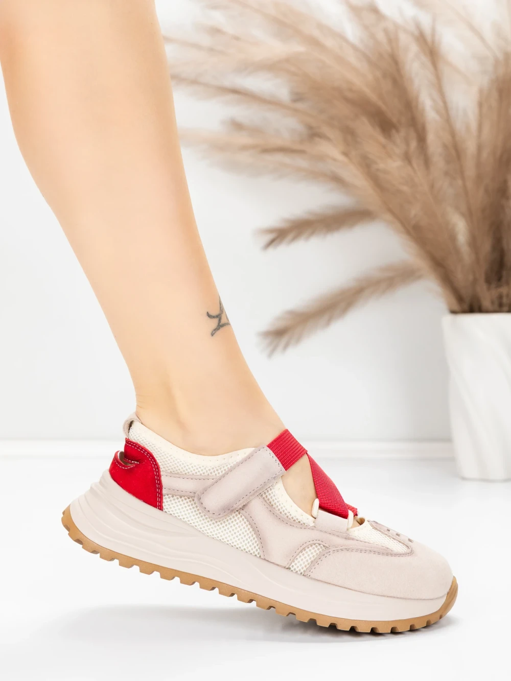 Pantofi Sport Dama din piele naturala KM3906 Rosu | Advancer