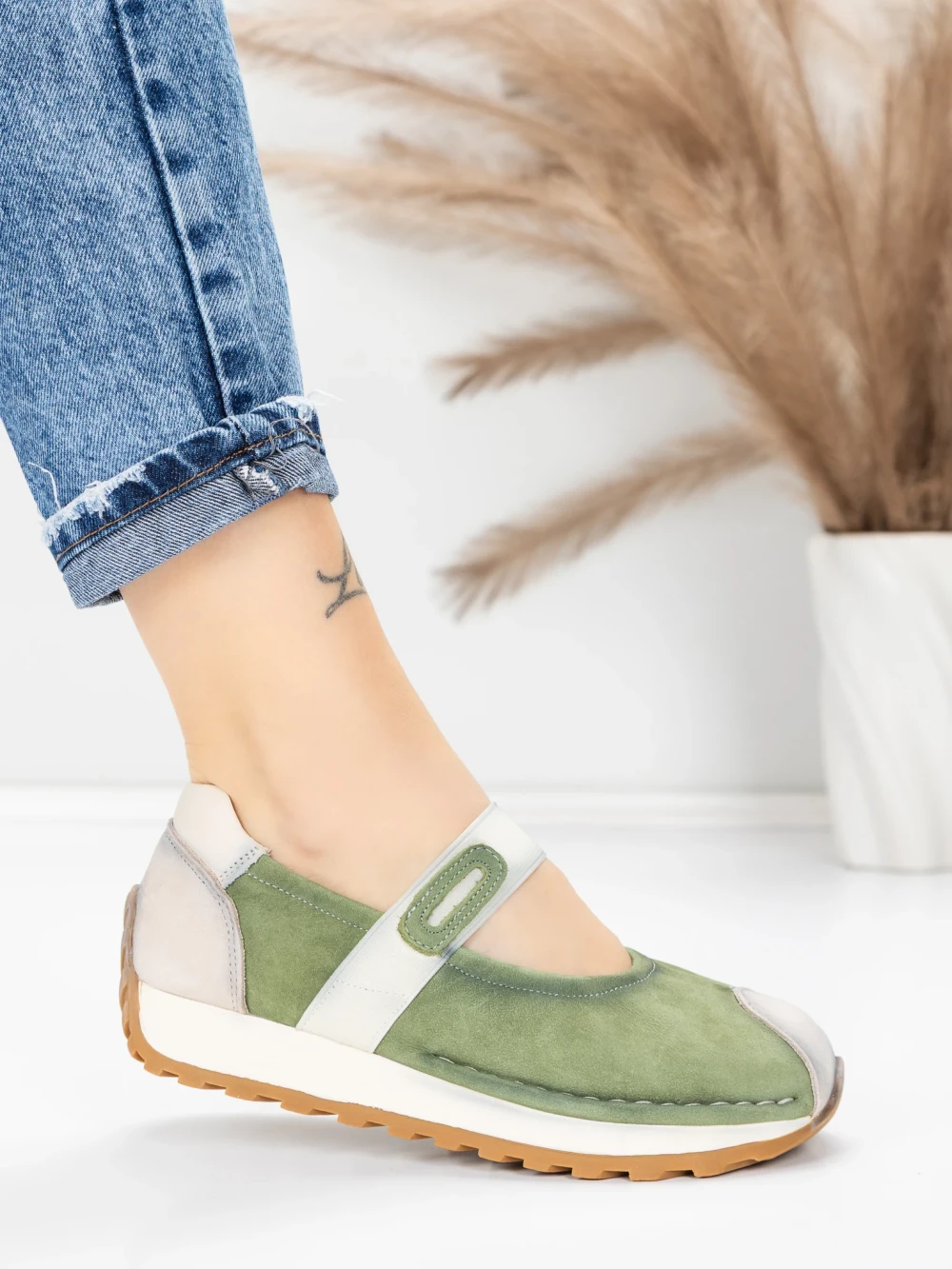 Pantofi Casual Dama din piele naturala KM9205 Verde | Advancer