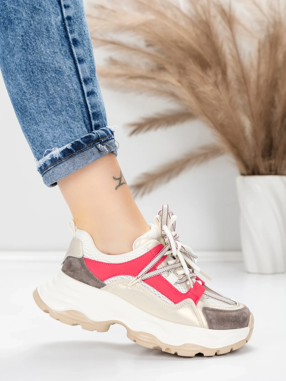 Pantofi Sport Dama din piele naturala 5A617 Roz | Advancer