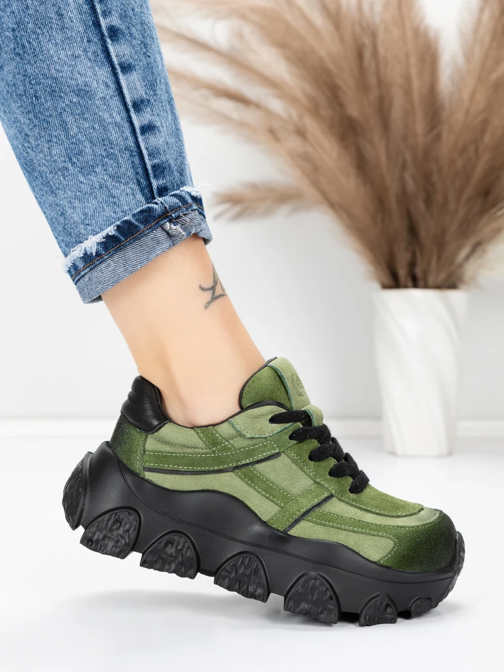 Pantofi Sport Dama din piele naturala 9805 Verde | Franco Gerardo