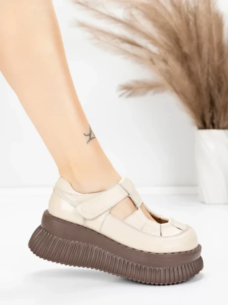 Pantofi Casual Dama din piele naturala 58588 CREAM | ADVANCER