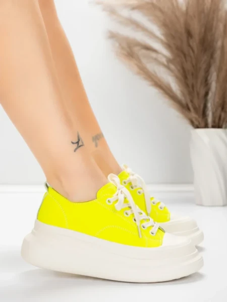 Pantofi Sport Dama din piele naturala 227802 Galben la... » MeiMall.Ro