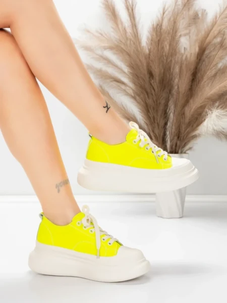 Pantofi Sport Dama din piele naturala 227802 Galben la... » MeiMall.Ro
