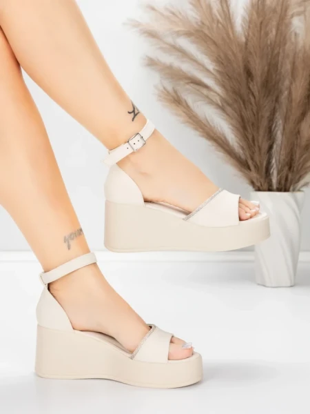 Sandale Dama cu Platforma 5H76 Bej | Mei » MeiMall.Ro