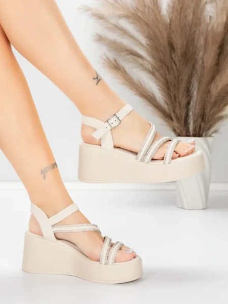 Sandale Dama cu Platforma 5H78 Bej | Mei » MeiMall.Ro