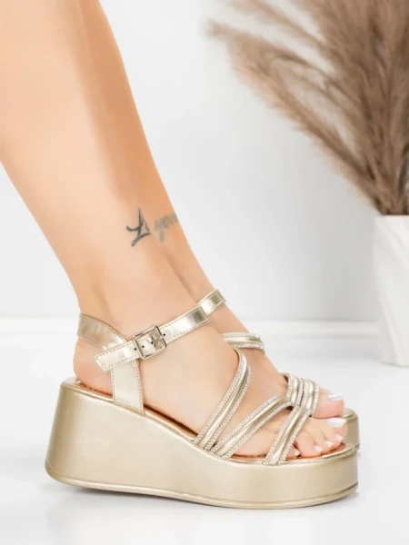 Sandale Dama cu Platforma 5H78 Auriu | Mei » MeiMall.Ro