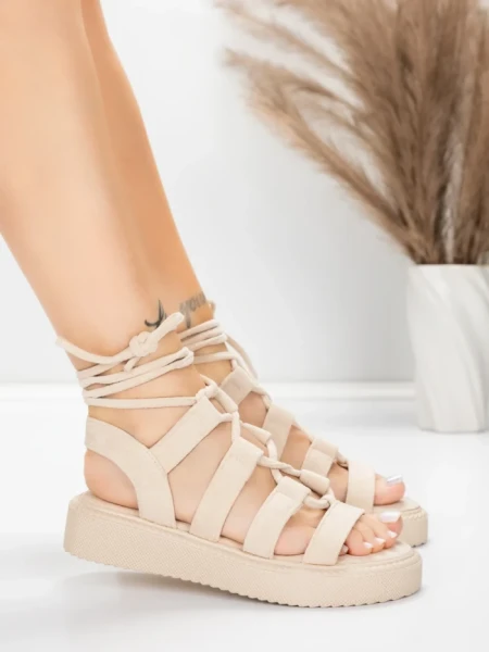 Sandale Dama cu Talpa Joasa 5H79 Bej | Mei » MeiMall.Ro