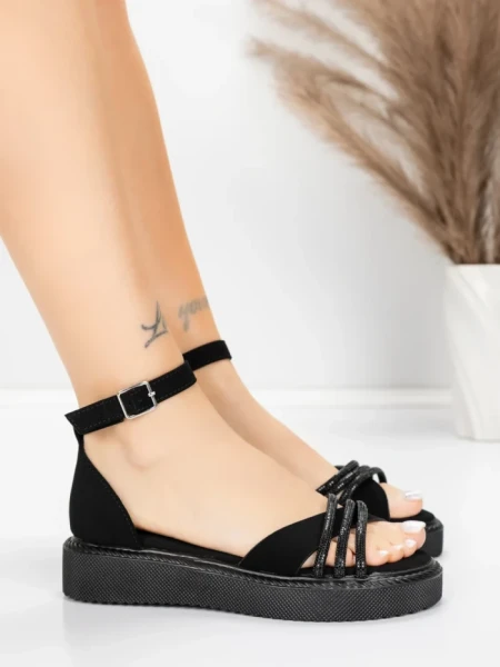 Sandale Dama cu Talpa Joasa 5H81 Negru | Mei » MeiMall.Ro