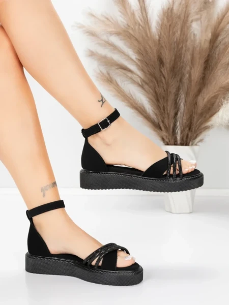 Sandale Dama cu Talpa Joasa 5H81 Negru | Mei » MeiMall.Ro