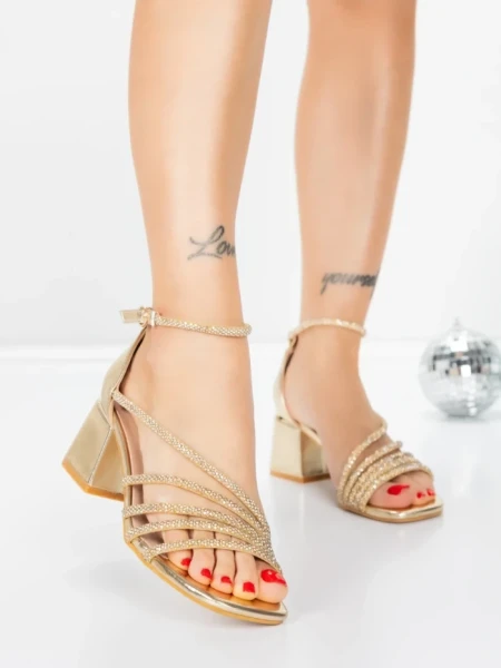 Sandale Dama cu Toc Gros 5JD11 LIGHT GOLD | MEI