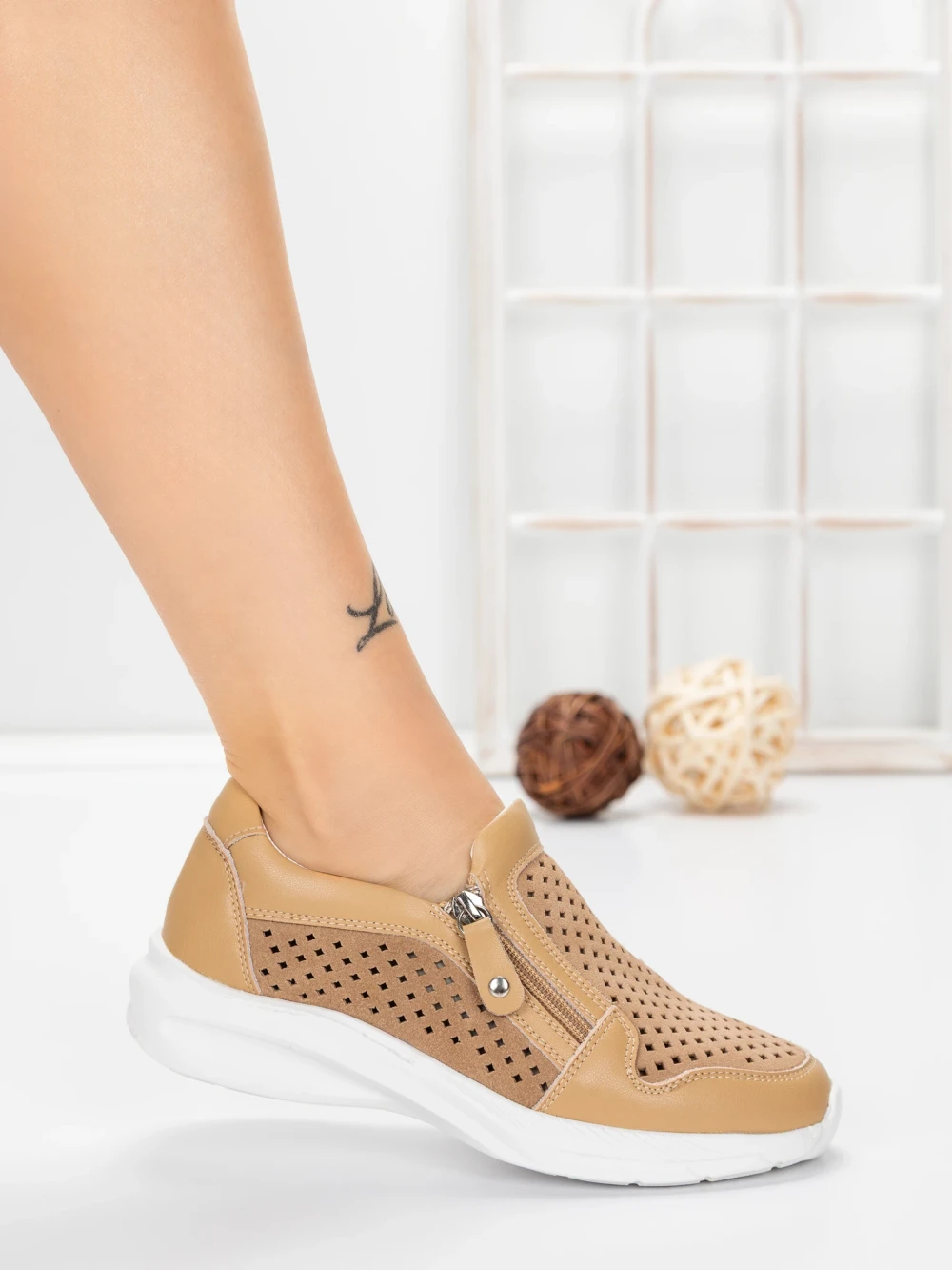 Pantofi Casual Dama din piele naturala CS07 Piersica | Franco Gerardo