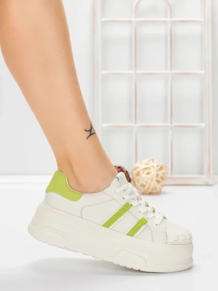 Pantofi Sport Dama din piele naturala P58023 WHITE-GREEN | BERLINER