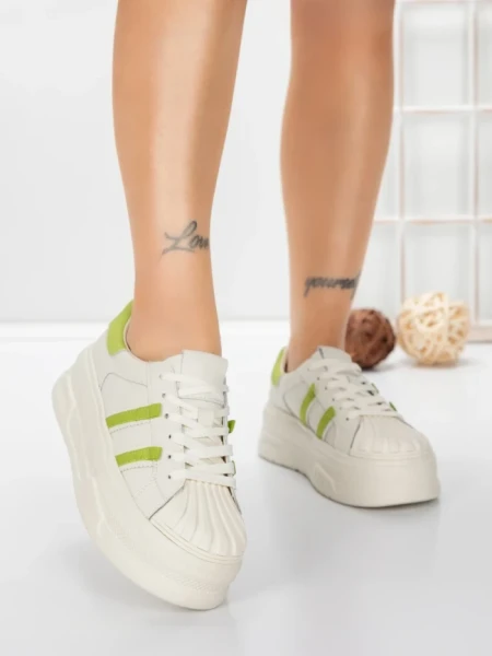 Pantofi Sport Dama din piele naturala P58023 WHITE-GREEN | BERLINER