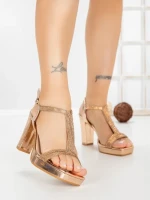 Sandale Dama cu Toc Gros W18-77 CHAMPAGNE | FESTISIMO