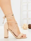 Sandale Dama cu Toc Gros F217 NUDE | GOWIN