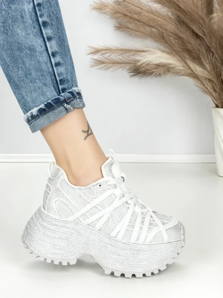 Pantofi Sport Dama cu Platforma 3603-2 WHITE | MEI