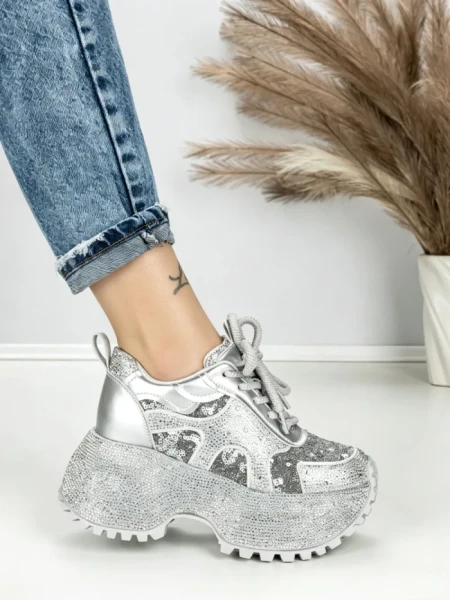 Pantofi Sport Dama cu Platforma 6580-5 SILVER | MEI