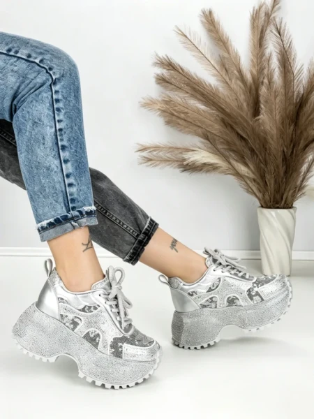 Pantofi Sport Dama cu Platforma 6580-5 SILVER | MEI