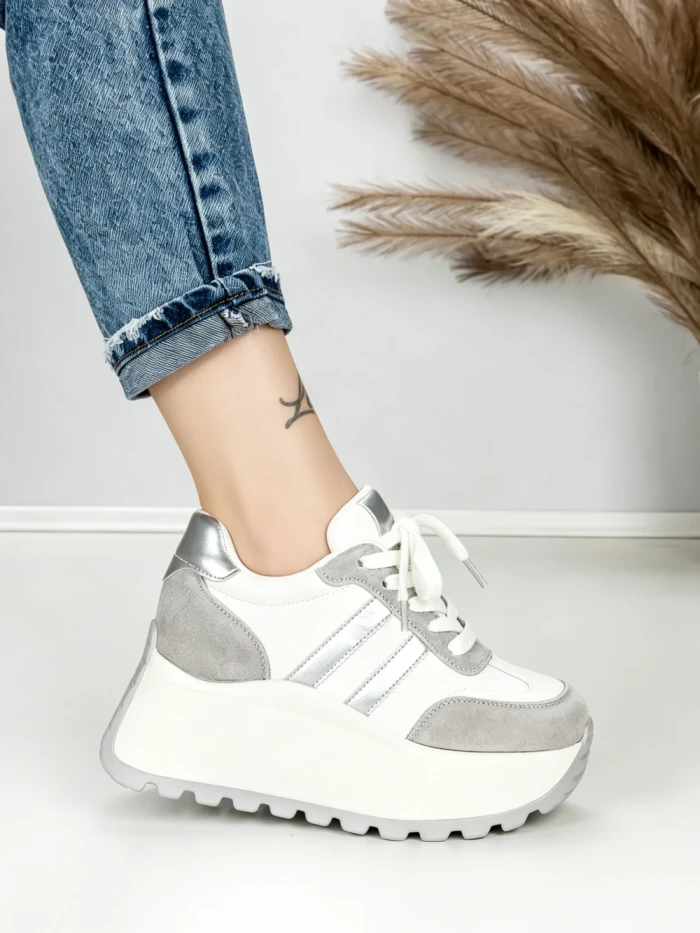 Pantofi Sport Dama cu Platforma 3596 SILVER | MEI