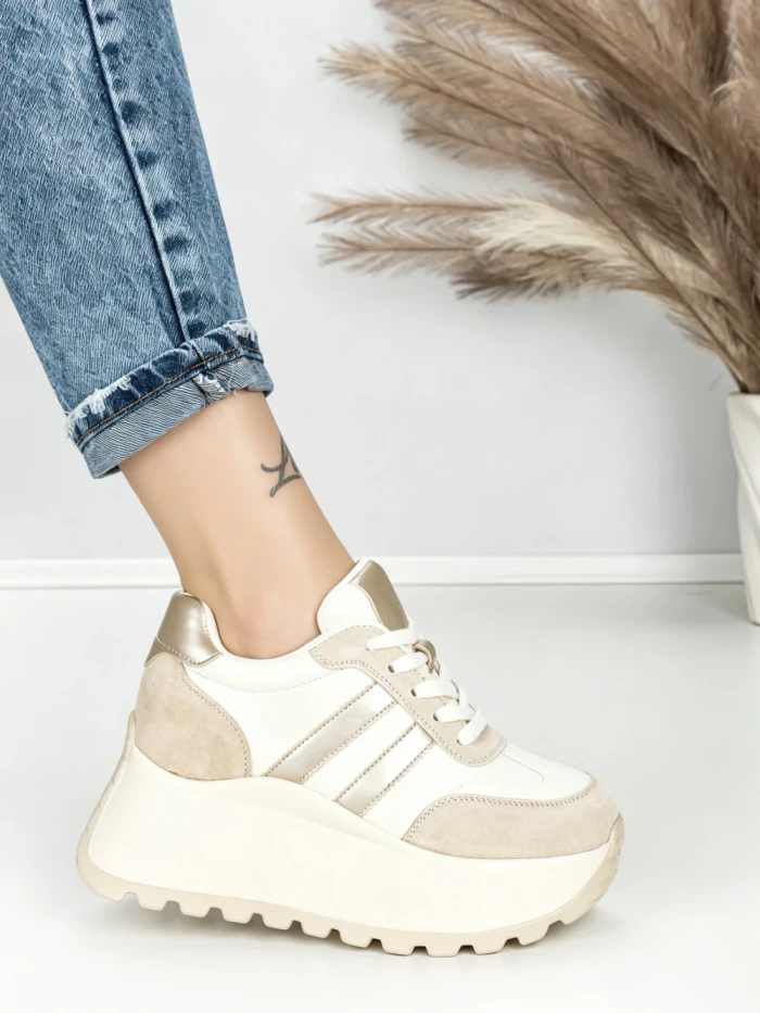 Pantofi Sport Dama cu Platforma 3596 BEIGE | MEI