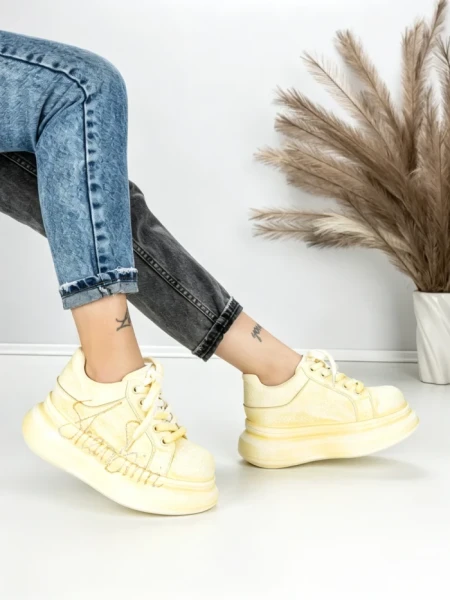 Pantofi Sport Dama din piele naturala 719-2 YELLOW | PANTOFUL