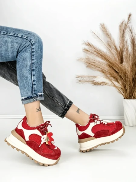 Pantofi Sport Dama din piele naturala 3651-3 RED | PANTOFUL