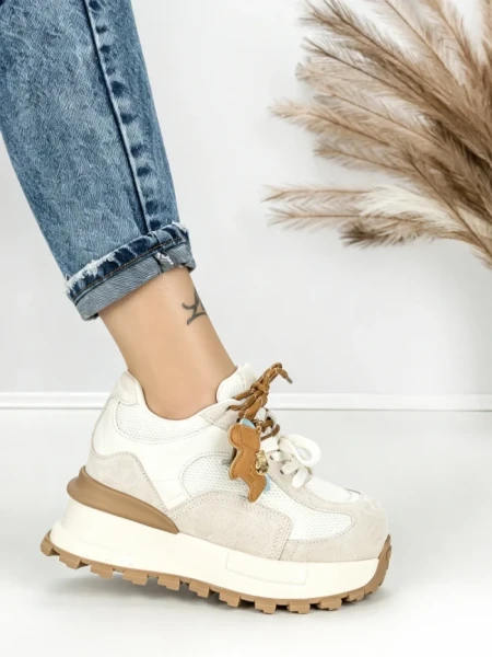 Pantofi Sport Dama din piele naturala 3651-3 BEIGE | PANTOFUL