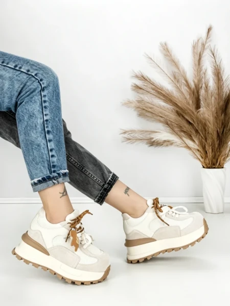 Pantofi Sport Dama din piele naturala 3651-3 BEIGE | PANTOFUL