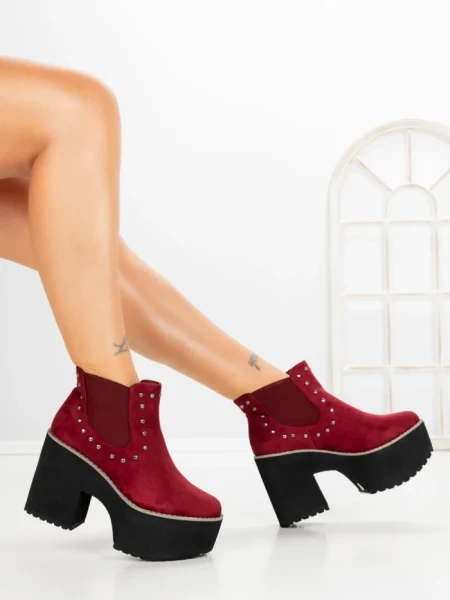 Botine cu Toc Gros 8607B BURDEOS | STEPS HIGHER