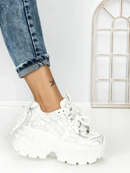 Pantofi Sport Dama cu Platforma 3605 WHITE | MEI
