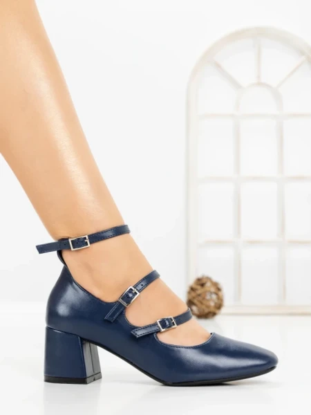 Pantofi cu Toc Gros 8138 BLUE | CM