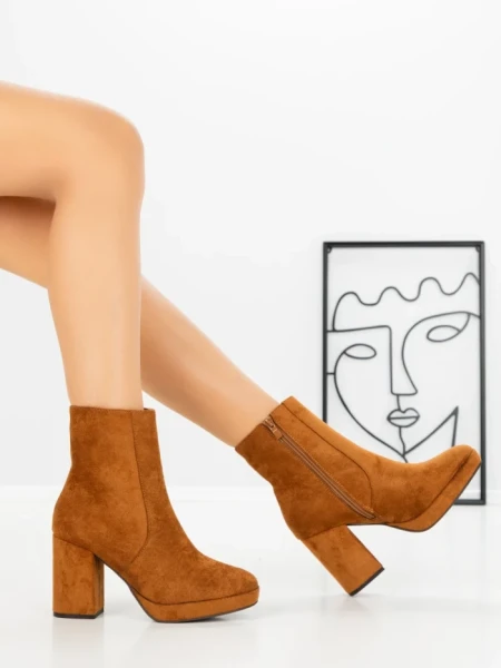 Botine cu Toc Gros 9131 CAMEL | CM
