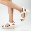 Sandale Dama cu Toc si Platforma QZL226 White Mei