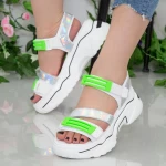 Sandale Dama cu Platforma NX95 White-Green Mei
